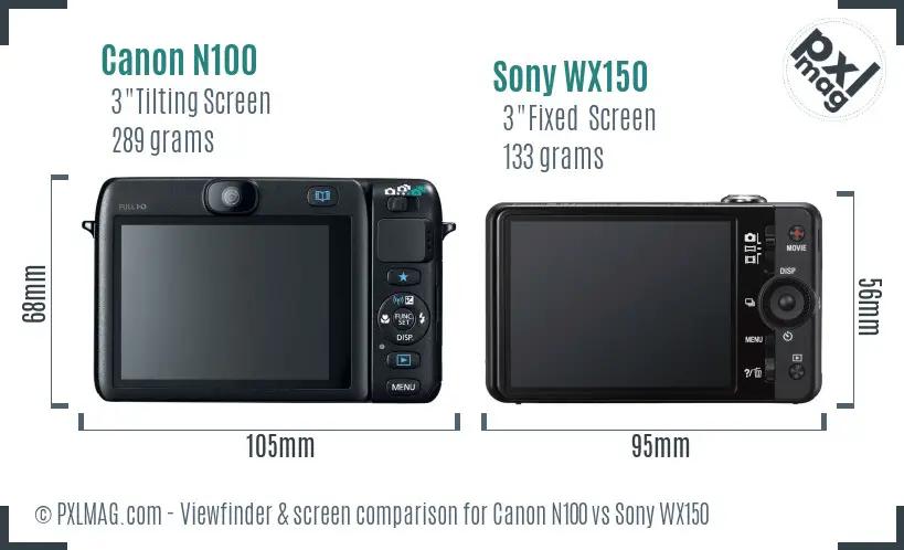 Canon N100 vs Sony WX150 Screen and Viewfinder comparison