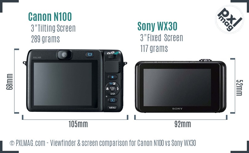 Canon N100 vs Sony WX30 Screen and Viewfinder comparison