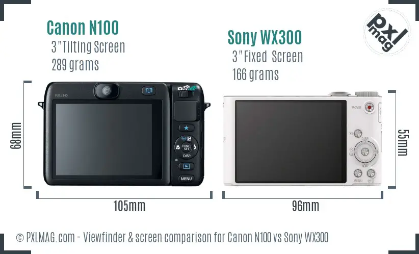 Canon N100 vs Sony WX300 Screen and Viewfinder comparison