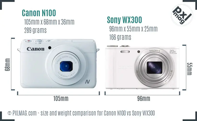 Canon N100 vs Sony WX300 size comparison