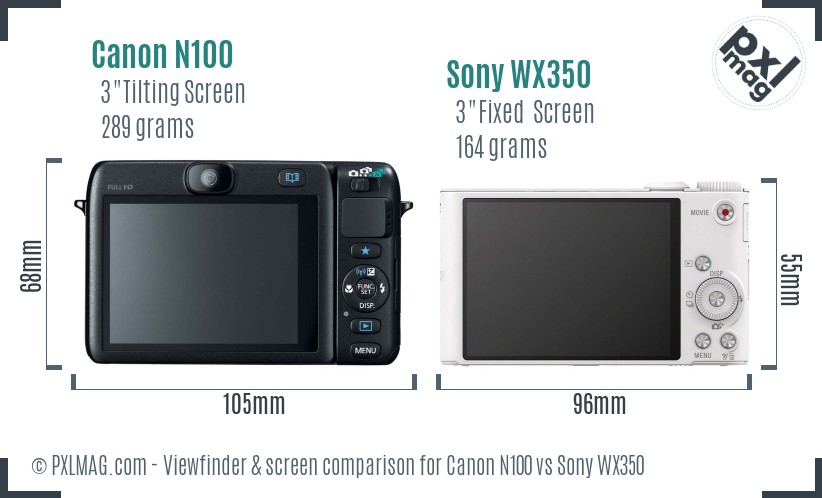 Canon N100 vs Sony WX350 Screen and Viewfinder comparison