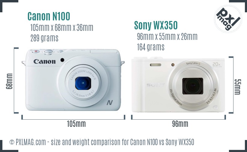 Canon N100 vs Sony WX350 size comparison