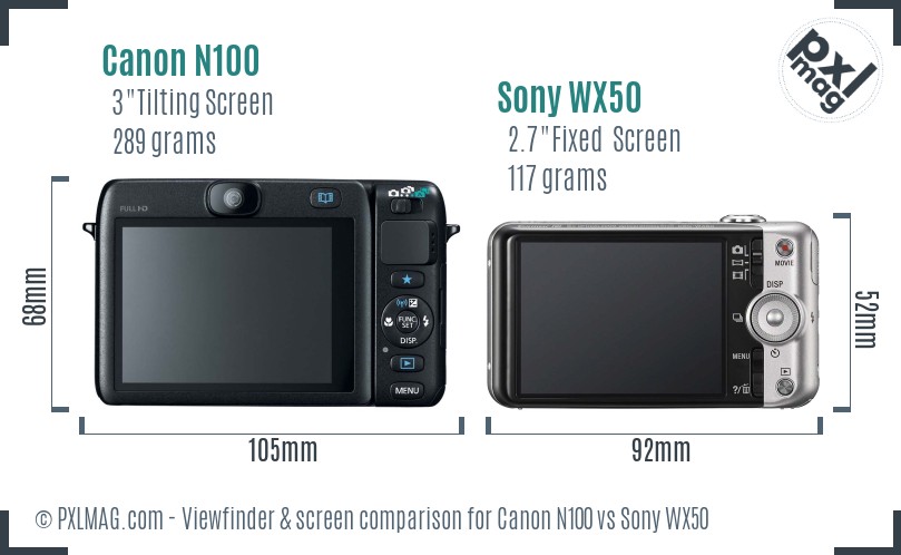 Canon N100 vs Sony WX50 Screen and Viewfinder comparison