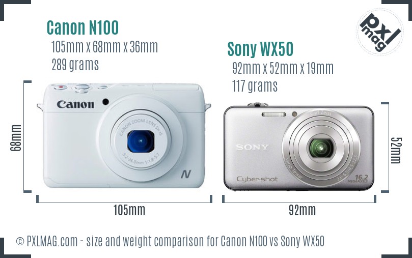 Canon N100 vs Sony WX50 size comparison Canon N100 vs Sony WX50 size comparison