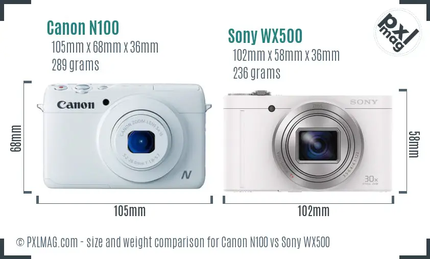 Canon N100 vs Sony WX500 size comparison Canon N100 vs Sony WX500 size comparison