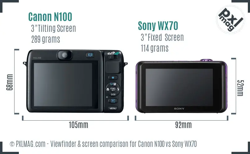 Canon N100 vs Sony WX70 Screen and Viewfinder comparison