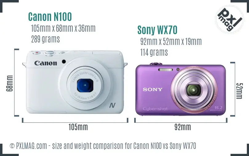 Canon N100 vs Sony WX70 size comparison