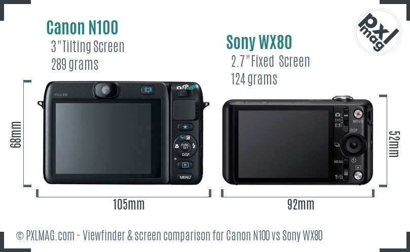 Canon N100 vs Sony WX80 Screen and Viewfinder comparison