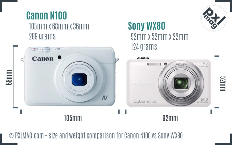 Canon N100 vs Sony WX80 size comparison
