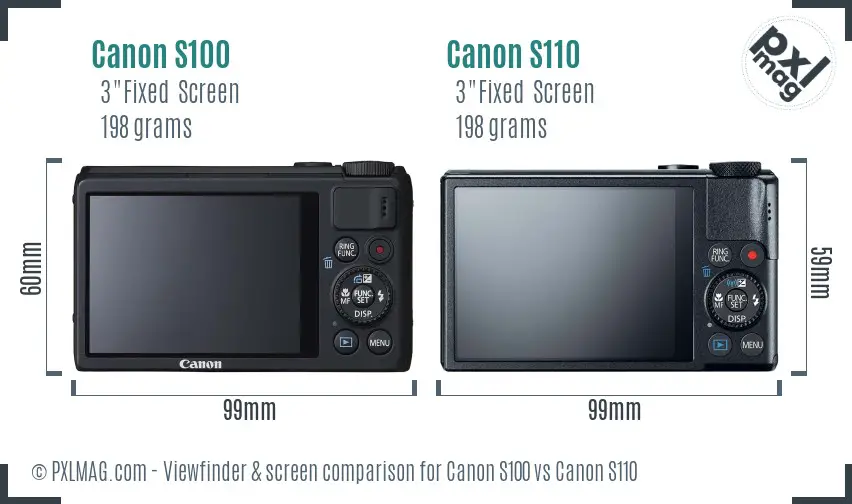 Canon S100 vs Canon S110 Screen and Viewfinder comparison