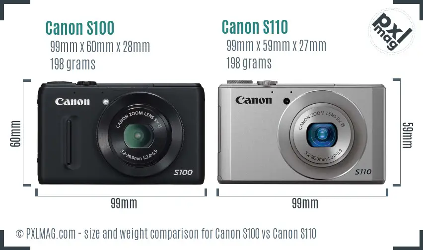Canon S100 vs Canon S110 size comparison