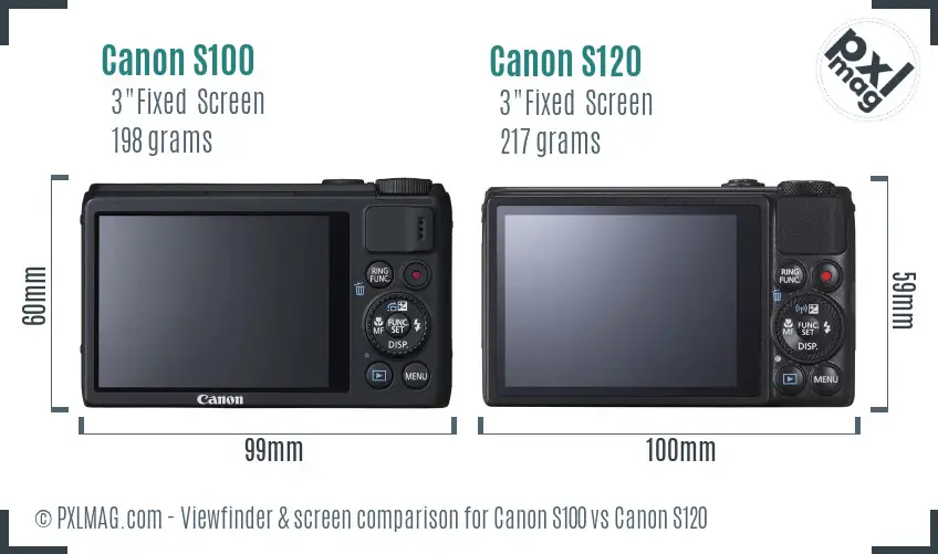 Canon S100 vs Canon S120 Screen and Viewfinder comparison