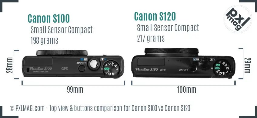 Canon S100 vs Canon S120 top view buttons comparison