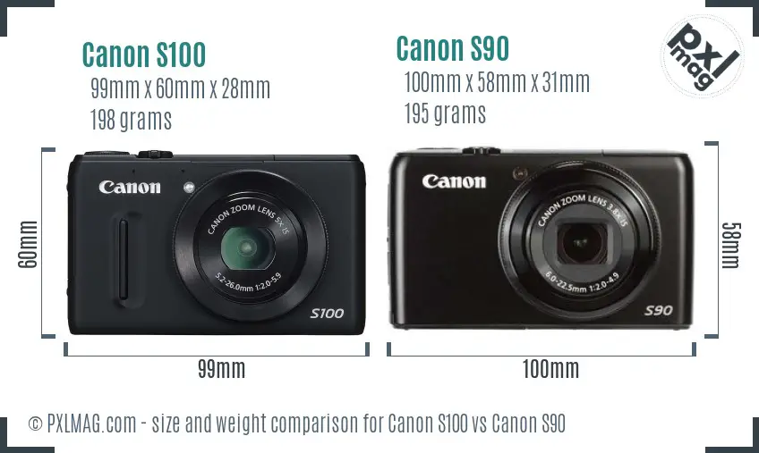 Canon S100 vs Canon S90 size comparison
