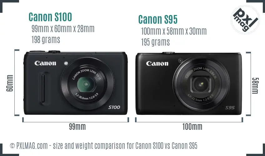 Canon S100 vs Canon S95 size comparison