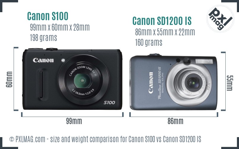 Canon S100 vs Canon SD1200 IS size comparison Canon S100 vs Canon SD1200 IS size comparison