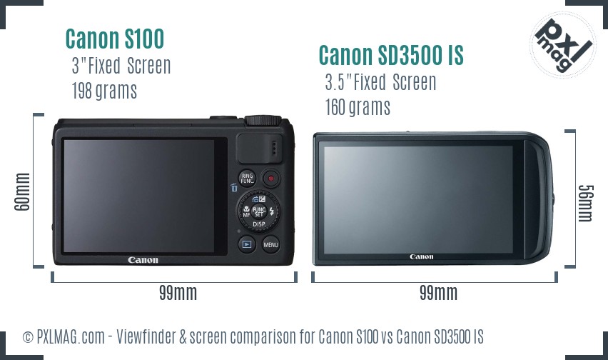 Canon S100 vs Canon SD3500 IS Screen and Viewfinder comparison
