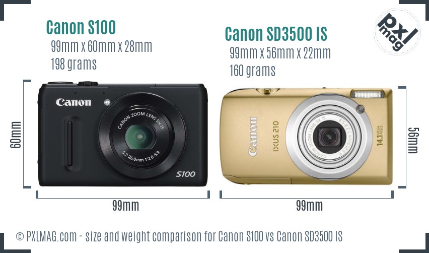Canon S100 vs Canon SD3500 IS size comparison Canon S100 vs Canon SD3500 IS size comparison