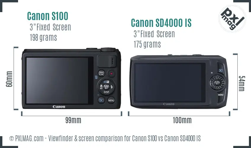 Canon S100 vs Canon SD4000 IS Screen and Viewfinder comparison