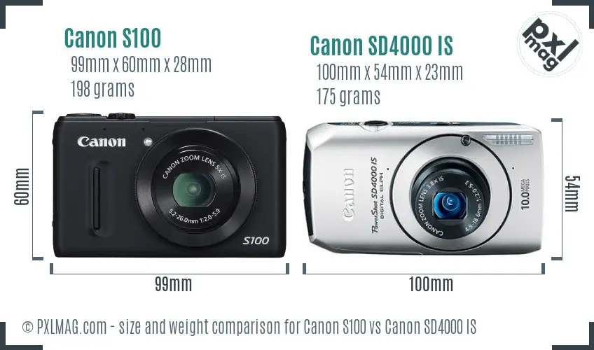 Canon S100 vs Canon SD4000 IS size comparison
