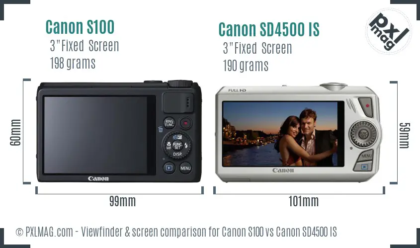 Canon S100 vs Canon SD4500 IS Screen and Viewfinder comparison