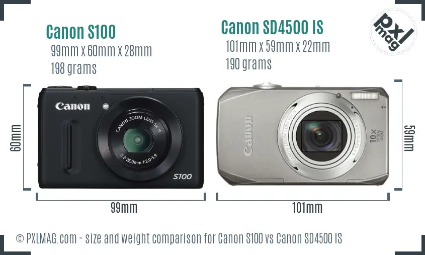 Canon S100 vs Canon SD4500 IS size comparison