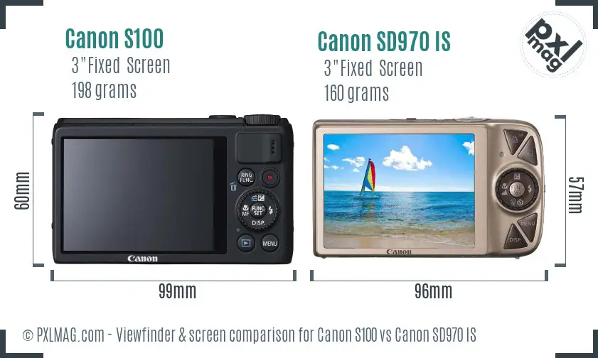 Canon S100 vs Canon SD970 IS Screen and Viewfinder comparison