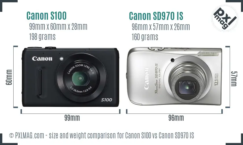 Canon S100 vs Canon SD970 IS size comparison