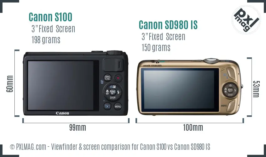 Canon S100 vs Canon SD980 IS Screen and Viewfinder comparison
