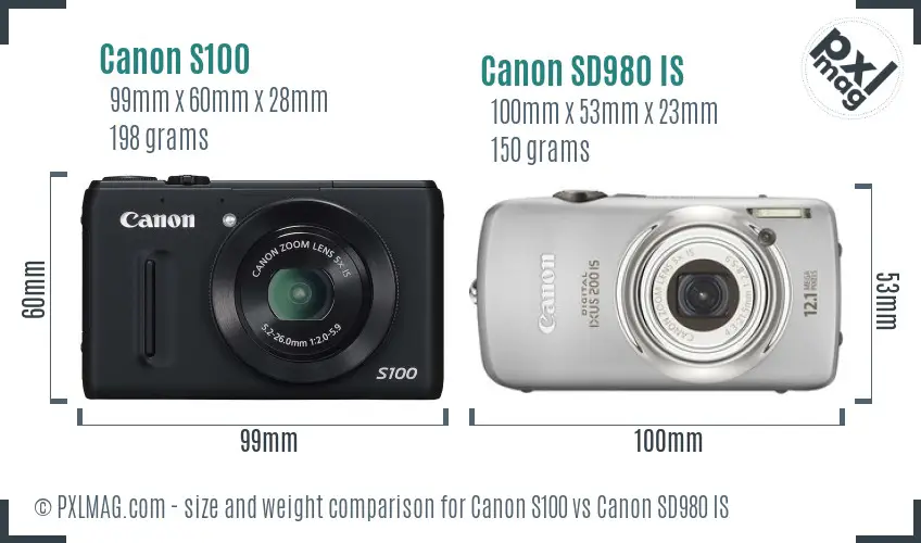Canon S100 vs Canon SD980 IS size comparison