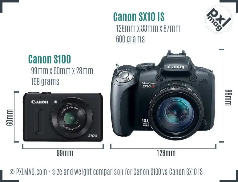 Canon S100 vs Canon SX10 IS size comparison Canon S100 vs Canon SX10 IS size comparison