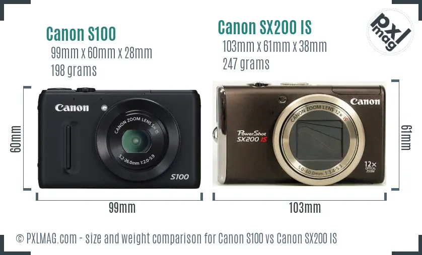 Canon S100 vs Canon SX200 IS size comparison Canon S100 vs Canon SX200 IS size comparison