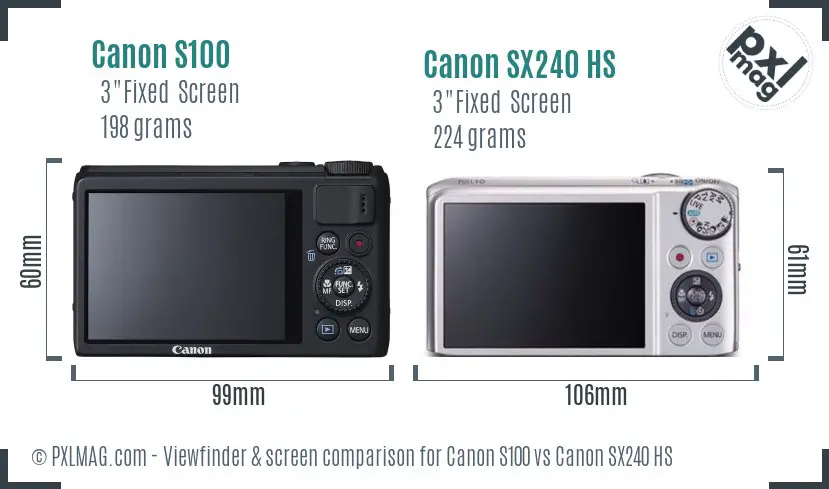 Canon S100 vs Canon SX240 HS Screen and Viewfinder comparison