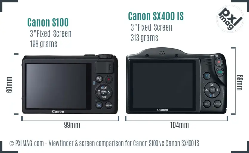 Canon S100 vs Canon SX400 IS Screen and Viewfinder comparison
