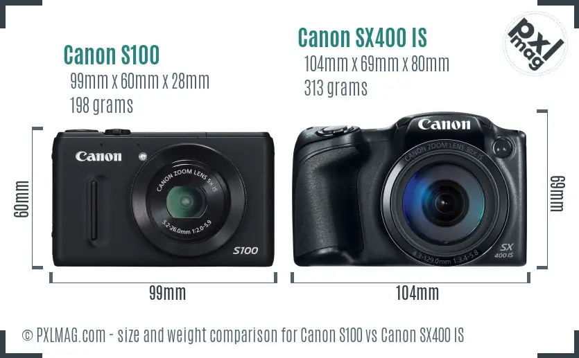 Canon S100 vs Canon SX400 IS size comparison