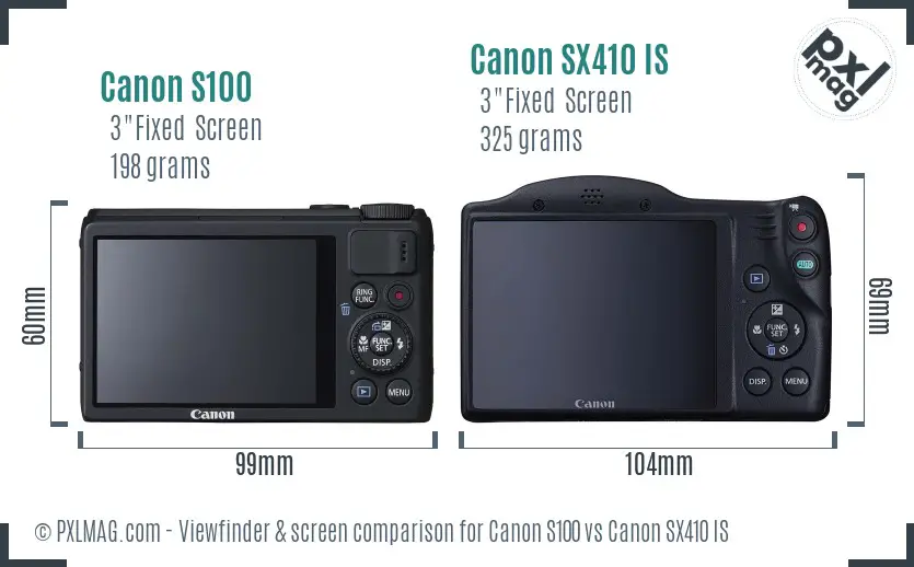 Canon S100 vs Canon SX410 IS Screen and Viewfinder comparison