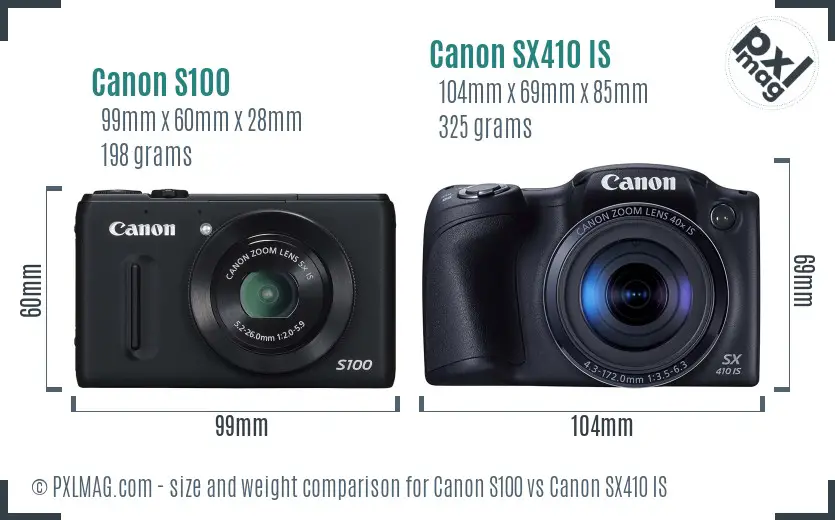 Canon S100 vs Canon SX410 IS size comparison