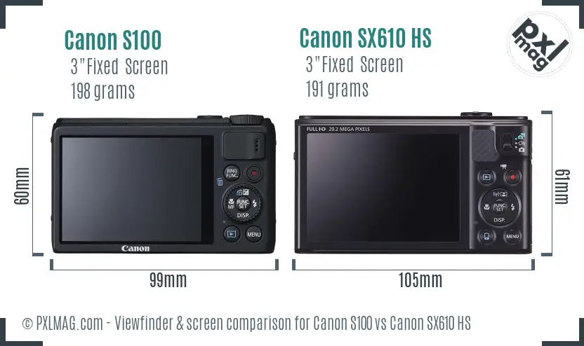 Canon S100 vs Canon SX610 HS Screen and Viewfinder comparison Canon S100 vs Canon SX610 HS Screen and Viewfinder comparison