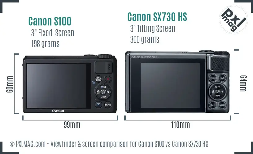 Canon S100 vs Canon SX730 HS Screen and Viewfinder comparison