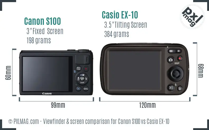 Canon S100 vs Casio EX-10 Screen and Viewfinder comparison
