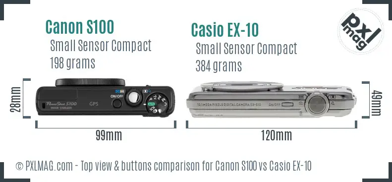Canon S100 vs Casio EX-10 top view buttons comparison