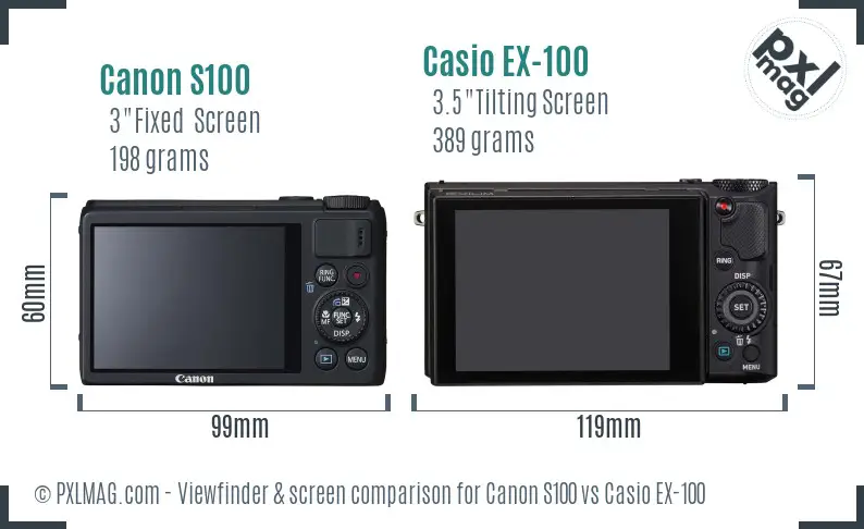 Canon S100 vs Casio EX-100 Screen and Viewfinder comparison
