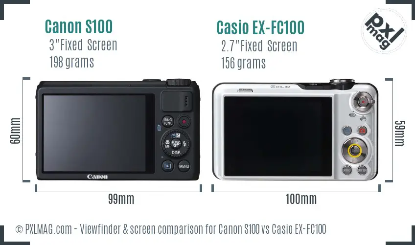 Canon S100 vs Casio EX-FC100 Screen and Viewfinder comparison