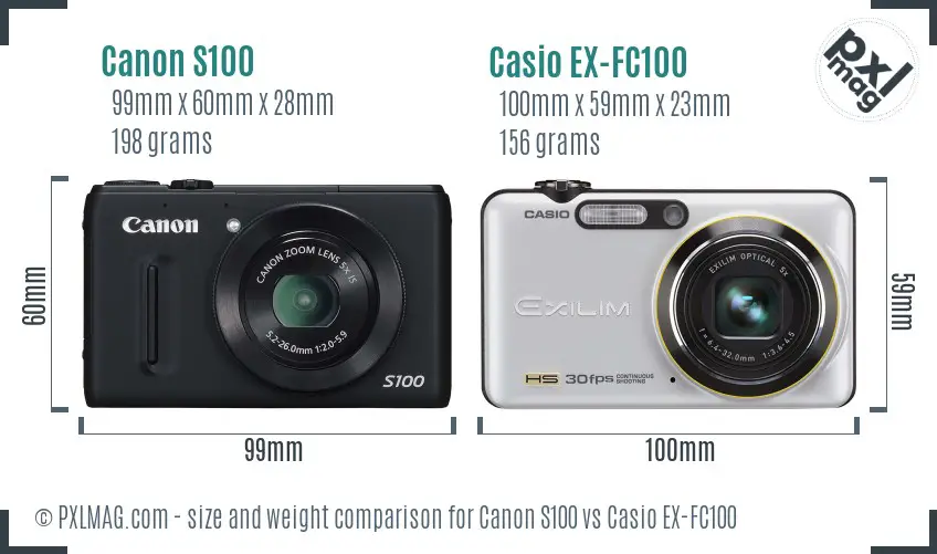 Canon S100 vs Casio EX-FC100 size comparison