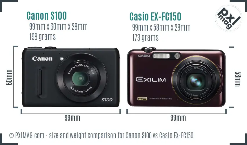 Canon S100 vs Casio EX-FC150 size comparison