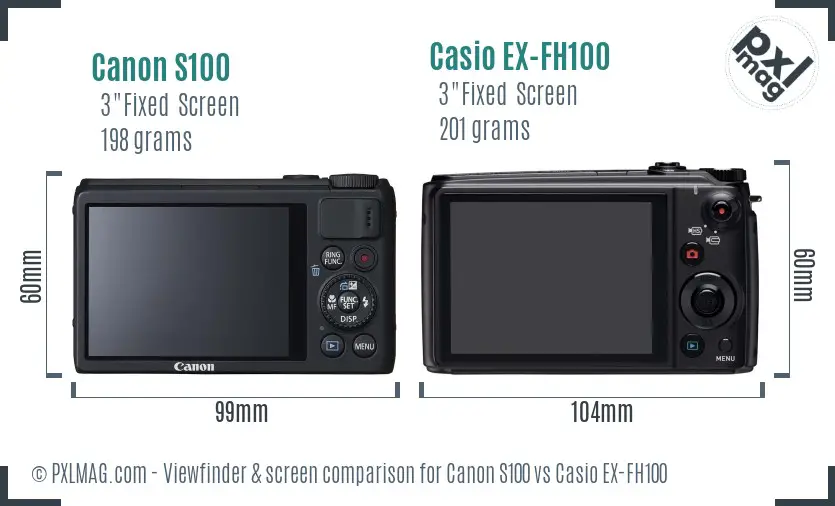 Canon S100 vs Casio EX-FH100 Screen and Viewfinder comparison