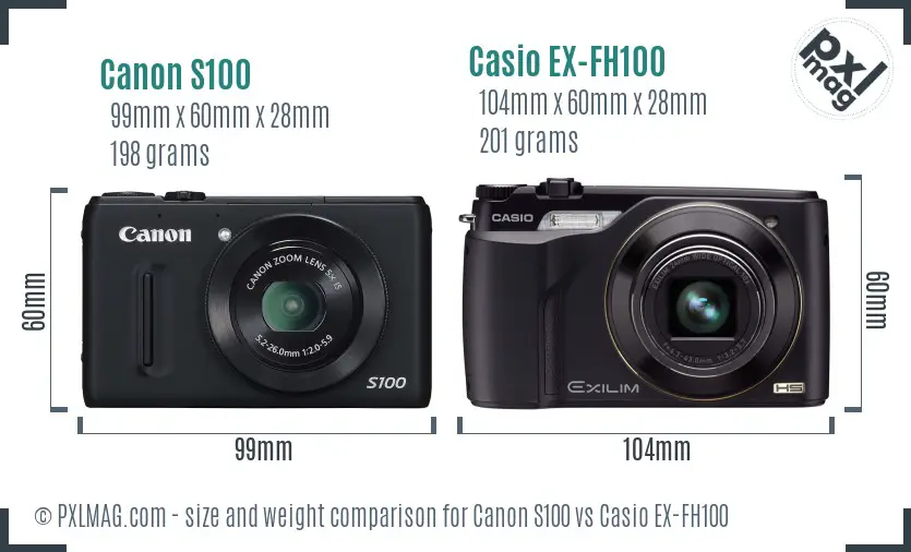 Canon S100 vs Casio EX-FH100 size comparison