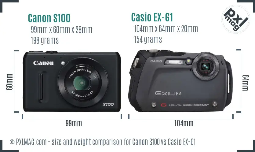 Canon S100 vs Casio EX-G1 size comparison