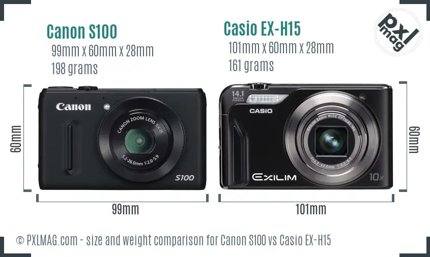 Canon S100 vs Casio EX-H15 size comparison