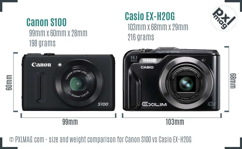 Canon S100 vs Casio EX-H20G size comparison